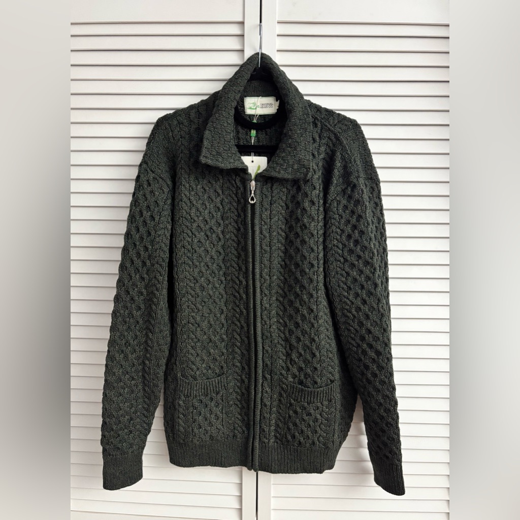 Original Aran Co. Women’s Dark Green 100% Wool Knit Zip-Up Sweater,Size: Xl, Nwt